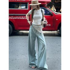 批发官网图 流苏屁帘阔腿牛仔裤女春夏新款水洗浅色<b class='q'>高腰</b>休闲直筒裤子