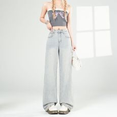 简约高级｜松弛氛围｜浅蓝显瘦窄版直筒牛仔裤女 常规&加长