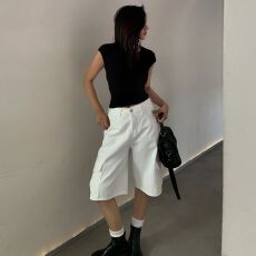 批发2026白色<b class='q'>直筒</b>工装裤<b class='q'>女</b>夏季新款高腰显瘦阔腿时尚休闲五分裤子