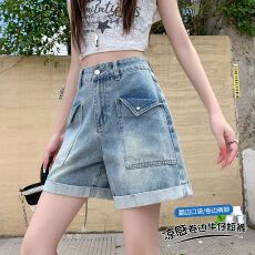 批发2026夏季新款复古<b class='q'>卷</b><b class='q'>边</b>高腰<b class='q'>牛仔</b><b class='q'>短裤</b>女宽松显瘦a字小个子外穿热裤