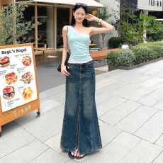 批发实拍2026新款 美式复古｜前开叉设计｜包臀<b class='q'>牛仔</b>半身裙女