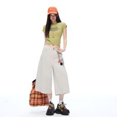 批发实拍2026新款美式街头纯色高级感阔腿七分裤女宽松显瘦弯刀工装裤