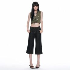 批发美式复古低腰喇叭<b class='q'>裤</b><b class='q'>修身</b>显瘦百搭七分<b class='q'>裤</b>夏季新款微喇牛仔<b class='q'>裤</b>女