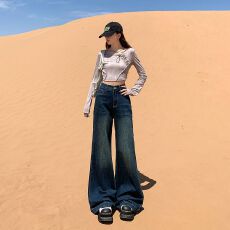 批发梨形身材阔腿宽松喇叭牛仔裤女秋冬<b class='q'>大码</b>胖mm遮肉显瘦拖地喇叭<b class='q'>长裤</b>