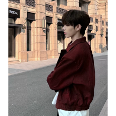 批发男模穿搭高级感复古红色垫肩外套男春秋cleanfit美式短款<b class='q'>正</b>肩夹克