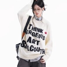 批发2025冬字母宽松软糯马海毛黑色针织衫慵懒风毛衣五公分貂毛<b class='q'>男</b>女