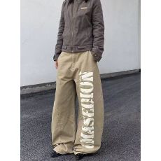 批发美式复古辣妹设计感印花工装裤女春秋宽松休闲阔腿长裤