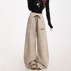 批发立体腰头-腰板面料-字母刺绣条纹潮牌弯刀阔腿裤垂感百搭<b class='q'>休闲裤</b>