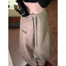 批发立体腰头-原板面料-条纹休闲弯刀裤2026秋冬宽松直筒阔腿运动长裤