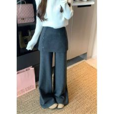 批发立体腰头-原板毛呢面料-设计感2025新款时尚灰色高腰拖地裤<b class='q'>休闲裤</b>