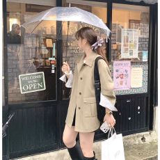 批发韩系复古卡其色中长款风衣女2026春秋季高级感宽松单排扣休闲外套