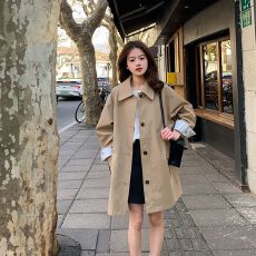 批发卡其色韩系风衣外套女春秋2026新款今年流行休闲风小个子垂感上衣