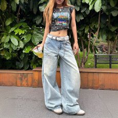 批发梨型身材阔腿<b class='q'>牛仔裤</b>女春季新款弯刀裤大码复古法棍香蕉裤显瘦长裤