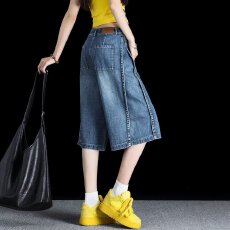 批发薄款牛仔短裤女五分裤2025新款夏直筒中裤a字阔腿过膝六分裤小众