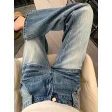 批发美式水洗折痕低腰微喇<b class='q'>牛仔裤</b>女春夏新款裂纹直筒宽松显瘦阔腿长裤