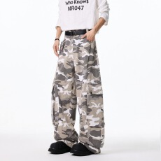 批发美式复古水洗迷彩口袋工装<b class='q'>休闲</b>裤男女高街百搭宽松<b class='q'>运动</b>直筒阔腿裤