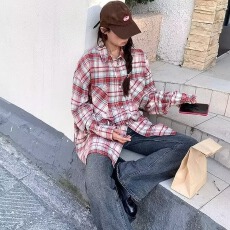 批发长袖<b class='q'>衬衫</b><b class='q'>男</b>女2024春季新款<b class='q'>韩版</b>潮流日系复古格子翻领<b class='q'>衬衣</b>外套