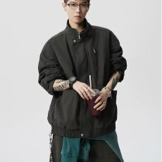 批发巴恩风美式复古解构拼立领工装夹克男女潮牌宽松情侣<b class='q'>休闲</b>百搭外套