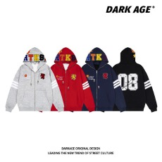 批发美式高街国潮牌字母刺绣<b class='q'>开衫</b>连帽<b class='q'>卫衣</b>女秋冬加绒加厚百搭情侣外套