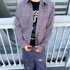 批发<b class='q'>春</b>秋港风青少年长袖格子衬衫潮流男女情侣宽松翻领格子衫慵懒风