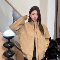 批发026新款美式潮牌复古PU皮拼接立领<b class='q'>夹克</b><b class='q'>男</b>女春季宽松百搭休闲外套