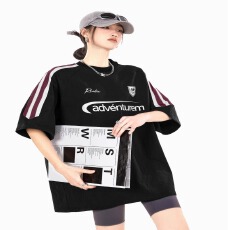 批发国潮美式复古高街插肩<b class='q'>短袖</b>t恤夏季新款<b class='q'>情侣</b><b class='q'>宽松</b>三条杠百搭上衣