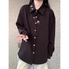 批发白色新中式花卉刺绣衬衫男女春季高级感长袖衬衣<b class='q'>设计</b>感翻领外套