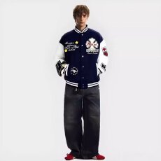 批发2026新款美式复古撞色毛巾绣棒球服外套<b class='q'>男</b>女春秋情侣嘻哈时尚<b class='q'>夹克</b>