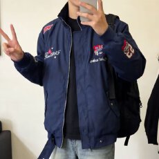 批发黑色美式刺绣<b class='q'>夹克</b><b class='q'>男</b>女2026春季可拆卸连帽座山雕外套潮牌机车服