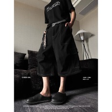 批发CHEER ON中国 美式双色大口袋阔腿工装裤 百搭<b class='q'>休闲</b>男女款七分短裤