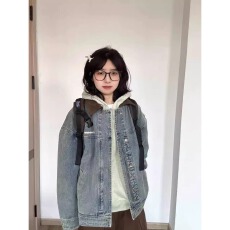 批发韩系几何<b class='q'>街头</b>风夹克宽松牛仔外套女款2026春秋季新款宽松百搭上衣