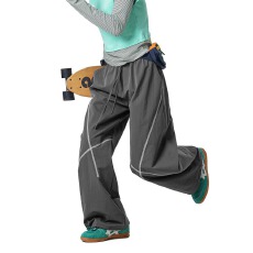 批发立体包边塔丝隆复网阔腿裤女奢路夏季<b class='q'>宽松</b>运动裤撞色垂感休闲裤