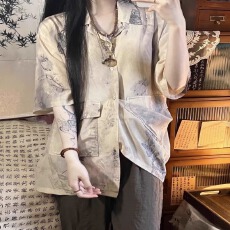 批发新中式国风冰丝<b class='q'>短袖</b><b class='q'>衬衫</b><b class='q'>男</b>女夏薄款潮牌潮流痞帅设计感高级<b class='q'>衬衣</b>