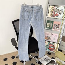 批发复古水洗浅蓝色微喇叭牛仔裤女<b class='q'>夏</b>季新款高腰弹力显瘦设计感马蹄裤