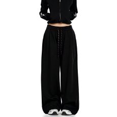 批发高级感辣妹灰色抽绳运动<b class='q'>裤</b>女秋季高腰垂感宽松休闲直筒阔<b class='q'>腿</b>卫<b class='q'>裤</b>