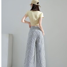 批发美式潮牌<b class='q'>女</b>大码300斤格子裤子春秋款宽松弯刀长裤