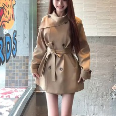 批发英伦风双排扣围脖领收腰中长款风衣外套女<b class='q'>短款</b>小个子早秋季