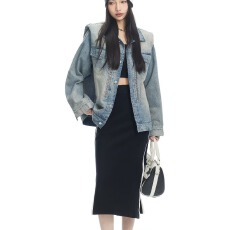 批发对图垫肩效果重工国潮水洗牛仔夹克外套男女春秋新款高级感上衣