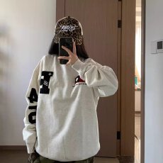 批发华棉复合牛奶丝2026潮人邦刺绣套头圆领卫衣<b class='q'>女</b>春秋宽松情侣上衣