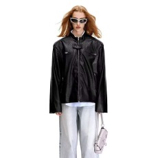 批发美式复古<b class='q'>皮衣</b><b class='q'>外套</b>男女春季潮牌宽松设计痞帅工装夹克机车有垫肩