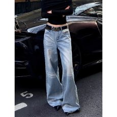 批发<b class='q'>潮</b>流原宿流行新款阔腿牛仔裤猫须复古宽松拖地长裤慵懒无品牌ins