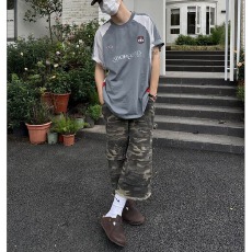 美式复古毛边迷彩设计感宽松口袋工装短裤男女夏季直筒百搭七分裤