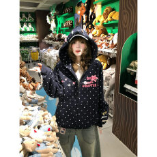 批发美式波点星星字母印花连帽开衫<b class='q'>卫衣</b>女春秋新款宽松慵懒风休闲<b class='q'>外套</b>