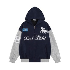 批发美式复古小马字母印花连帽<b class='q'>卫衣</b>男女宽松休闲情侣<b class='q'>外套</b>