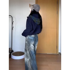 批发韩蓝色连帽<b class='q'>卫衣</b><b class='q'>外套</b>女早秋季2025年新款宽松显瘦百搭气质运动上衣