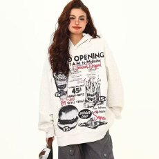 批发美式复古汉堡薯条印花连帽<b class='q'>卫衣</b>女春秋新款2026年新款<b class='q'>外套</b>宽松上衣