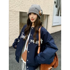 批发藏青色字母棒球服外套女春秋2025新款美式学院风甜酷减龄夹克上衣