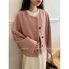 批发韩版短外套女2025秋冬新品圆领小清新宽松显瘦小香风气质羊毛上衣