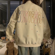 批发星星印花小熊棒球服外套女2025春秋新款小众设计感宽松夹克上衣潮