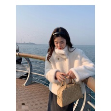 批发2025年冬季新款双排扣英伦风立领仿水貂绒加厚宽松仿<b class='q'>皮草</b><b class='q'>外套</b>女